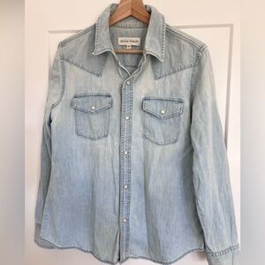 Aritzia Denim Forum Light Blue Cotton Chambray Western Cowgirl Button-Down Shirt